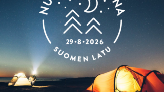 teltta öisen taivaan alla ja Nuku Yö Ulkona logo